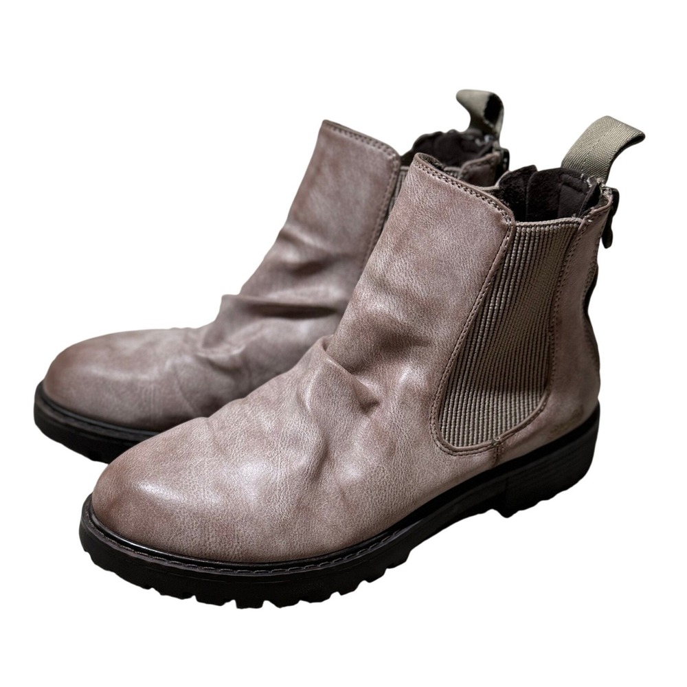Blowfish Malibu Casia Taupe Grey Ruched Ankle Boots Dual Zip Lug Sole Womens 8